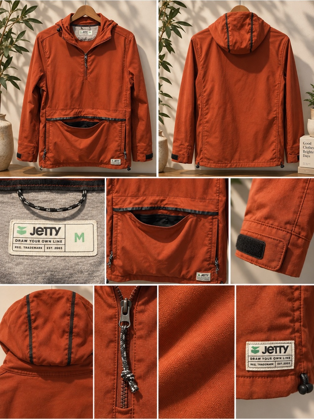Jetty Men's Hooded Windbreaker Jacket in Rust Orange